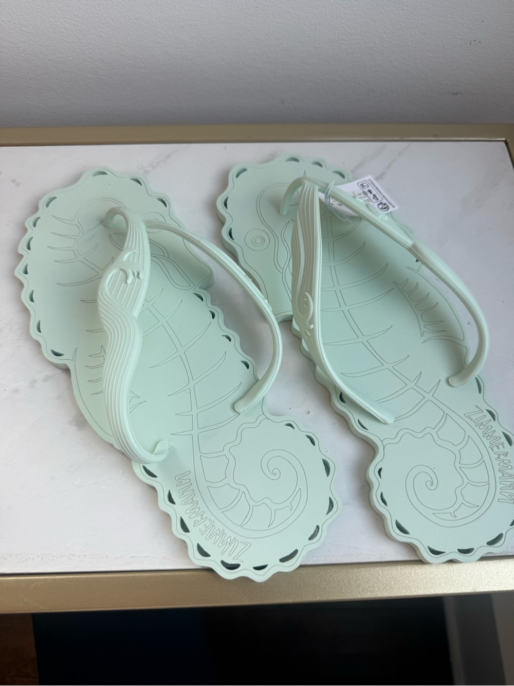 Zimmermann Pale Mint Scalloped Flip Flop Sandals - Picture 2 of 7